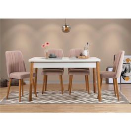 Set masa si scaune 5 piese, Vella, Costa 0900, 100% PAL melaminat, Pinul Atlantic / Alb / Piatră