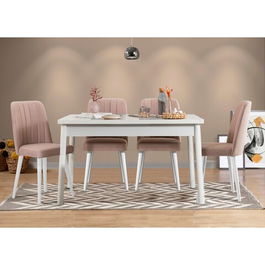 Set masa si scaune 5 piese, Vella, Costa 0900, 100% PAL melaminat, Alb / Piatră