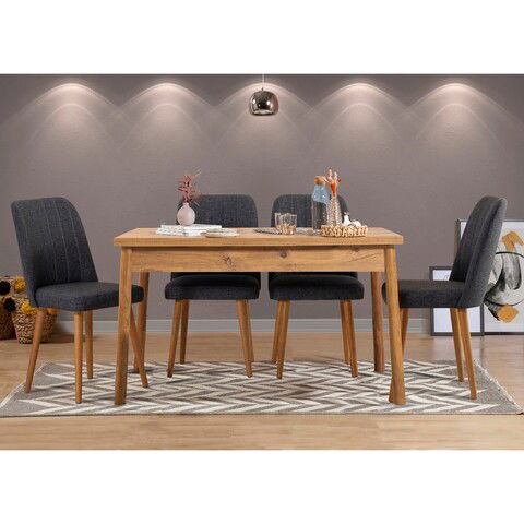 Set masa si scaune 5 piese, Vella, Costa 1053, 100% PAL melaminat, Pinul Atlantic / Antracit