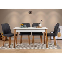 Set masa si scaune 5 piese, Vella, Costa 1053, 100% PAL melaminat, Pinul Atlantic / Alb / Antracit