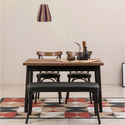 Set masa si scaune 4 piese, Vella, OLV-AC-TK12, 100% PAL melaminat, Negru