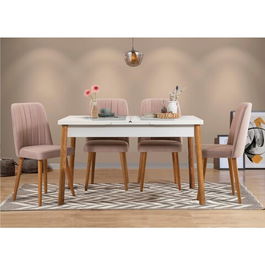 Set masa si scaune 5 piese, Vella, Santiago 0900, 100% PAL melaminat, Pinul Atlantic / Alb / Piatră