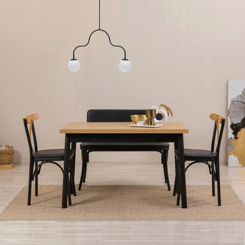 Set masa si scaune 4 piese, Vella, OLV-SA-TK19, 100% PAL melaminat, Negru