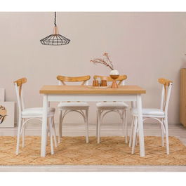 Set masa si scaune 5 piese, Vella, OLV-SA-TK1, 100% PAL melaminat, Alb