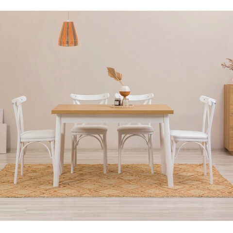 Set masa si scaune 5 piese, Vella, OLV-SA-TK9, 100% PAL melaminat, Alb
