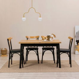 Set masa si scaune 5 piese, Vella, OLV-AC-TK16, 100% PAL melaminat, Negru