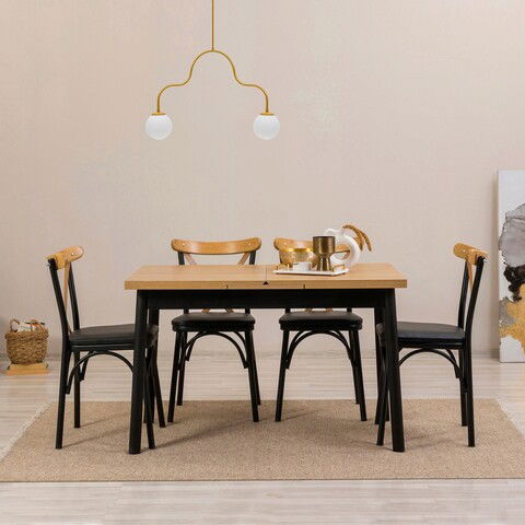 Set masa si scaune 5 piese, Vella, OLV-AC-TK16, 100% PAL melaminat, Negru