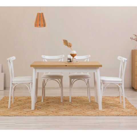 Set masa si scaune 5 piese, Vella, OLV-AC-TK9, 100% PAL melaminat, Alb