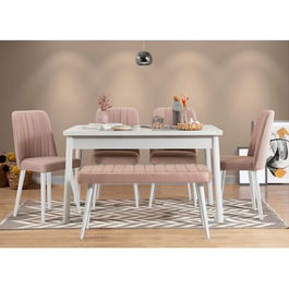Set masa si scaune 6 piese, Vella, Costa 0900, 100% PAL melaminat, Alb / Piatră