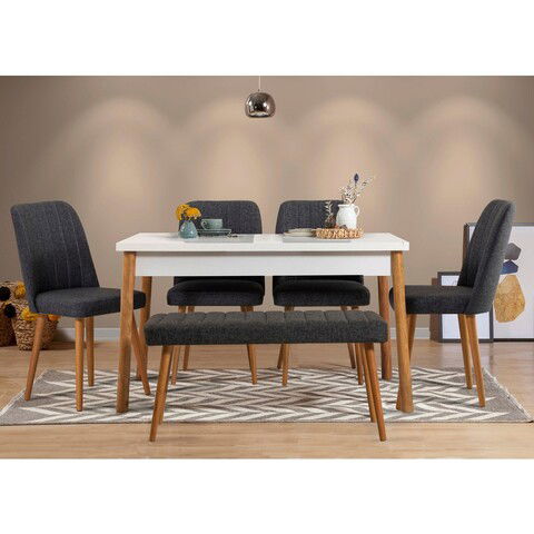 Set masa si scaune 6 piese, Vella, Costa 1053, 100% PAL melaminat, Pinul Atlantic / Alb / Antracit