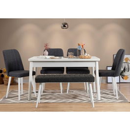 Set masa si scaune 6 piese, Vella, Costa 1053, 100% PAL melaminat, Alb / Antracit