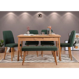 Set masa si scaune 6 piese, Vella, Costa 1070, 100% PAL melaminat, Pinul Atlantic / Verde