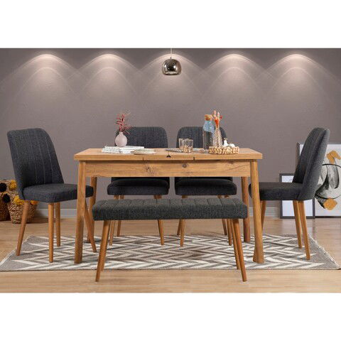 Set masa si scaune 6 piese, Vella, Santiago 1053, 100% PAL melaminat, Pinul Atlantic / Antracit