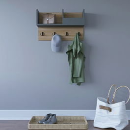 Raft de perete, Zena Home, Sameul, 72x44.6x23.8cm, 100% PAL melaminat, Stejar / Antracit
