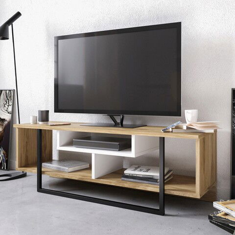 Comoda TV, Zena Home, Asal (120), Cm, 100% PAL melaminat, Alb / Negru / Stejar