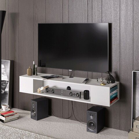 Comoda TV, Zena Home, Peti, Cm, 100% PAL melaminat, Alb
