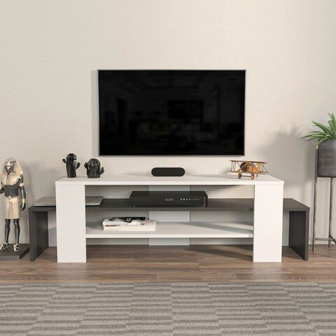 Comoda TV, Zena Home, Lenora, 150x45x35cm, 100% PAL melaminat, Alb / Antracit