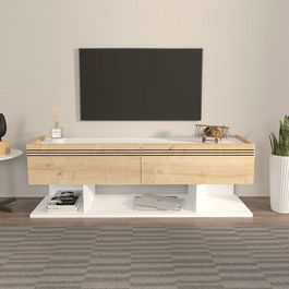 Comoda TV, Zena Home, Kaşe, 120x40x35cm, 100% PAL melaminat, Alb / Stejar