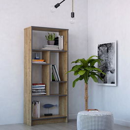 Corp biblioteca, Zena Home, Manhattan, Cm, 100% PAL melaminat, Stejar / Gri inchis