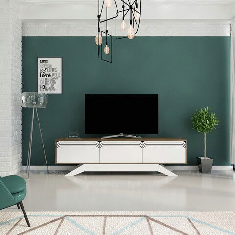 Comoda TV, Zena Home, Piyar, Cm, 100% PAL melaminat, Nuc / Alb
