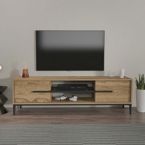 Comoda TV, Zena Home, Eslem, 120x43.6x29.6cm, 100% PAL melaminat, Stejar / Negru