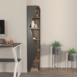 Corp biblioteca, Zena Home, Arrow, 31.8x165x31.8cm, 100% PAL melaminat, Negru / Nuc