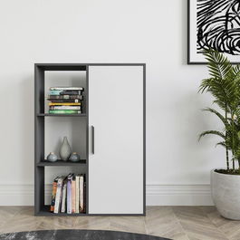 Corp biblioteca, Zena Home, Patrick, 90x123.6x25cm, 100% PAL melaminat, Antracit / Alb