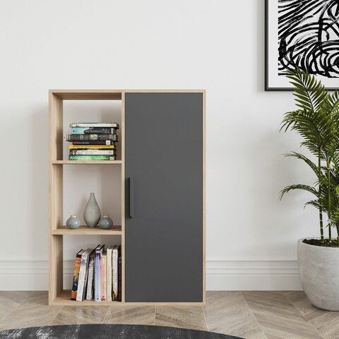 Corp biblioteca, Zena Home, Patrick, 90x123.6x25cm, 100% PAL melaminat, Stejar / Antracit