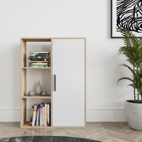 Corp biblioteca, Zena Home, Patrick, 90x123.6x25cm, 100% PAL melaminat, Stejar / Alb