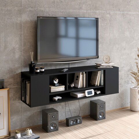 Comoda TV, Zena Home, Paldi, Cm, 100% PAL melaminat, Negru