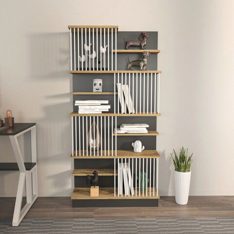 Corp biblioteca, Zena Home, Arya, 80x160x24.6cm, 100% PAL melaminat, Negru / Stejar