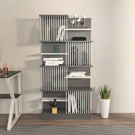 Corp biblioteca, Zena Home, Arya, 80x160x24.6cm, 100% PAL melaminat, Antracit / Alb
