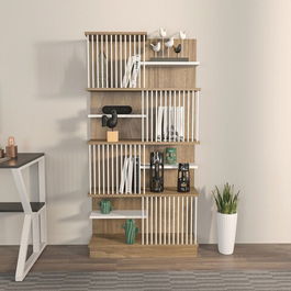 Corp biblioteca, Zena Home, Arya, 80x160x24.6cm, 100% PAL melaminat, Stejar / Alb