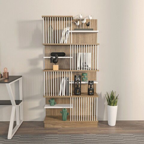 Corp biblioteca, Zena Home, Arya, 80x160x24.6cm, 100% PAL melaminat, Stejar / Alb