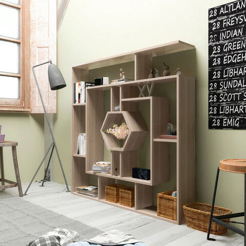 Corp biblioteca, Zena Home, Labrina, Cm, 100% PAL melaminat, Stejar