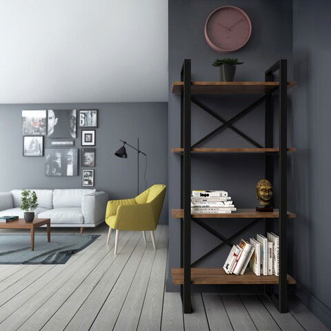 Corp biblioteca, Zena Home, Desta, Cm, 100% PAL melaminat, Nuc / Negru