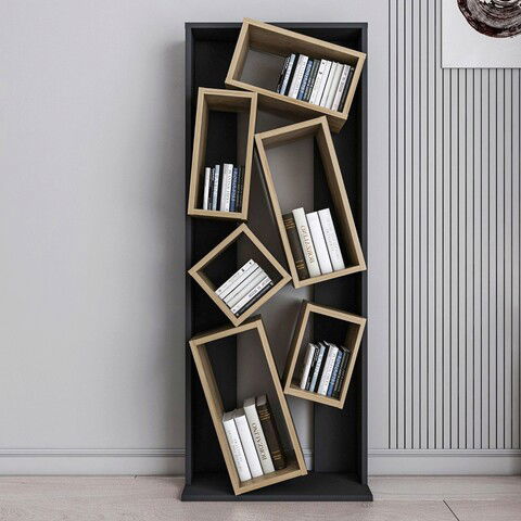Corp biblioteca, Zena Home, Carmen, 63x153.6x24cm, 100% PAL melaminat, Negru / Stejar