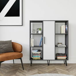 Corp biblioteca, Zena Home, Peoria, 120x123.6x25cm, 100% PAL melaminat, Antracit / Alb
