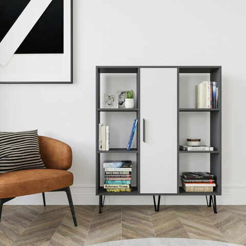 Corp biblioteca, Zena Home, Peoria, 120x123.6x25cm, 100% PAL melaminat, Antracit / Alb