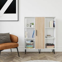Corp biblioteca, Zena Home, Peoria, 120x123.6x25cm, 100% PAL melaminat, Alb / Stejar