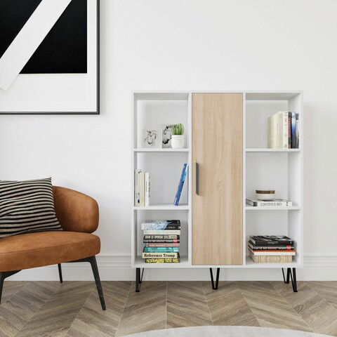 Corp biblioteca, Zena Home, Peoria, 120x123.6x25cm, 100% PAL melaminat, Alb / Stejar