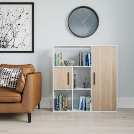Corp biblioteca, Zena Home, Ridge, 120x123.6x25cm, 100% PAL melaminat, Alb / Stejar