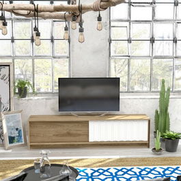 Comoda TV, Zena Home, Newyork, Cm, 100% PAL melaminat, Stejar / Alb