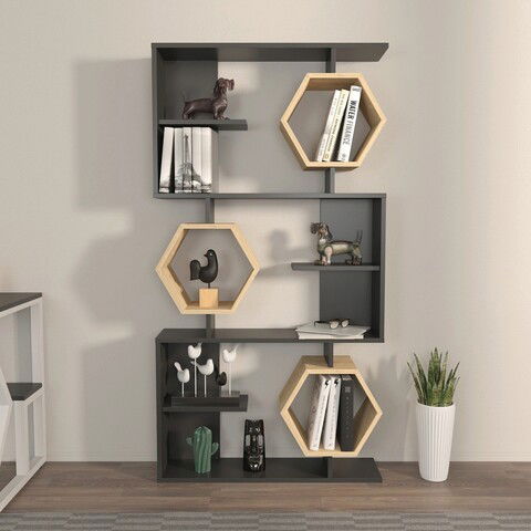 Corp biblioteca, Zena Home, Darla, 90x171x24.6cm, 100% PAL melaminat, Negru / Stejar