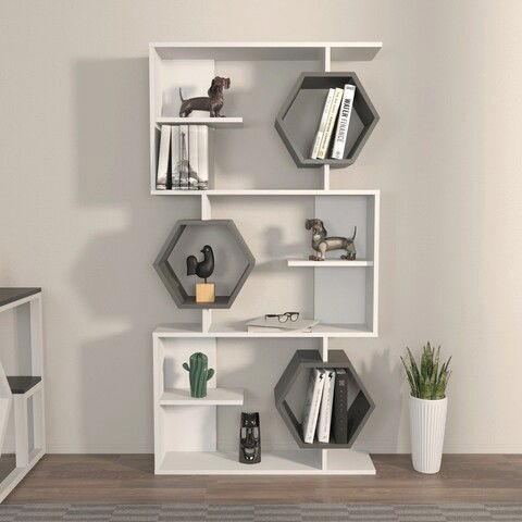 Corp biblioteca, Zena Home, Darla, 90x171x24.6cm, 100% PAL melaminat, Alb / Antracit