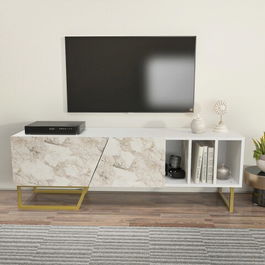 Comoda TV, Zena Home, Linossa, 150x50.5x35cm, 100% PAL melaminat, Alb