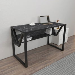 Birou, Zena Home, Lona, 120x72.8x60cm, 100% PAL melaminat, Negru / Negru