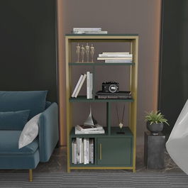 Corp biblioteca, Zena Home, Valero, 60x120x29.6cm, 100% PAL melaminat, Verde / Aur