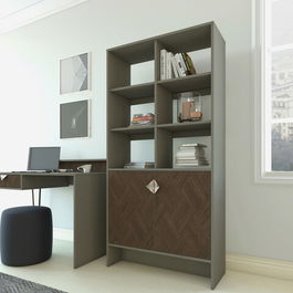 Corp biblioteca, Zena Home, Linea, Cm, 100% PAL melaminat, Gri inchis / Maro