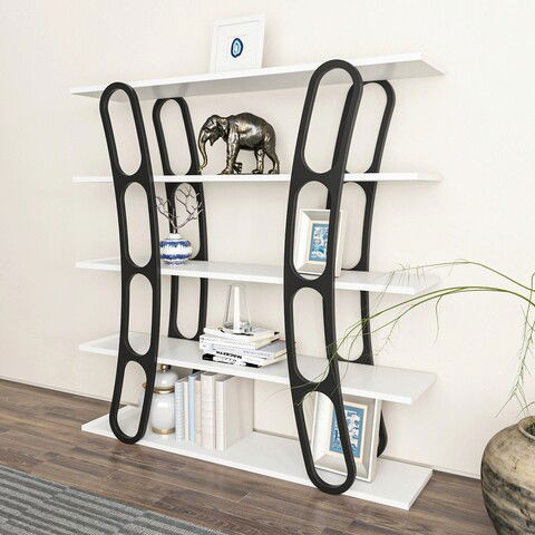 Corp biblioteca, Zena Home, Adar, 120x120x25cm, 100% PAL melaminat, Alb / Negru